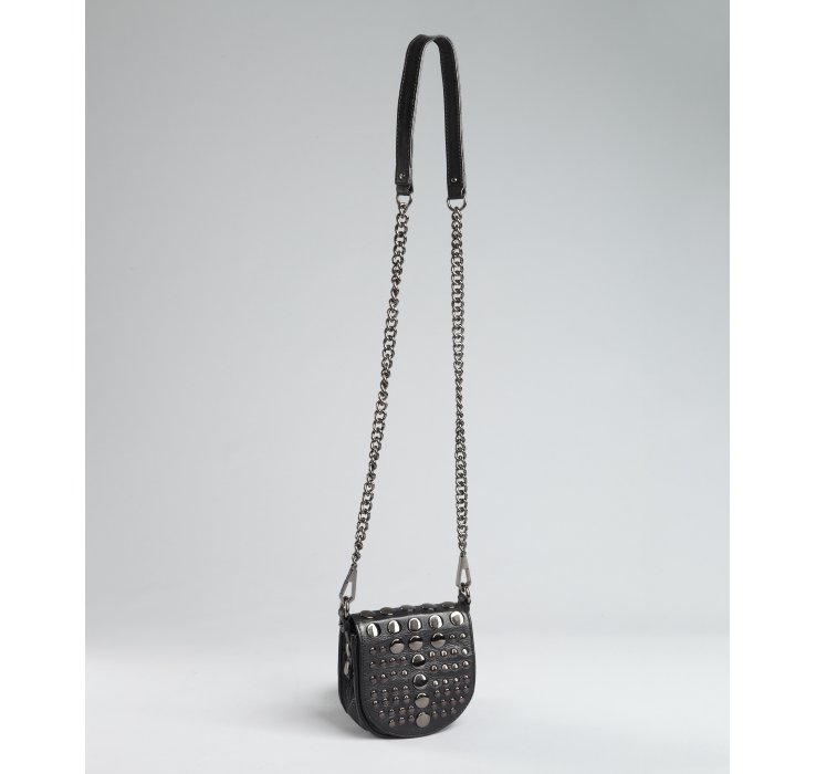 Lyst - Rebecca Minkoff Black Leather Disc Detail Chain Strap Crossbody Bag in Black