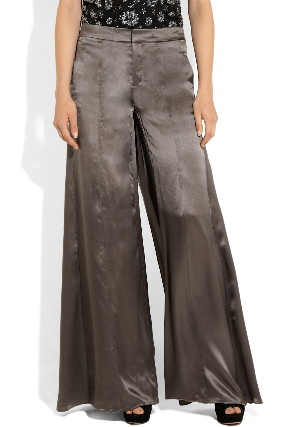 silver satin trousers