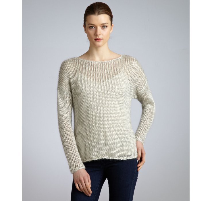 Lyst - Vince Silver Mohair Blend Loose Knit Boatneck Sweater in Metallic