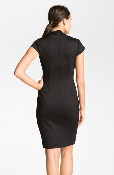 Maggy London Asymmetrical Neck Sheath Dress in Black | Lyst