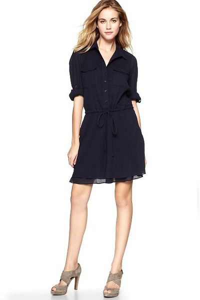 Gap Crinkle Shirt Dress in Blue (navy) | Lyst