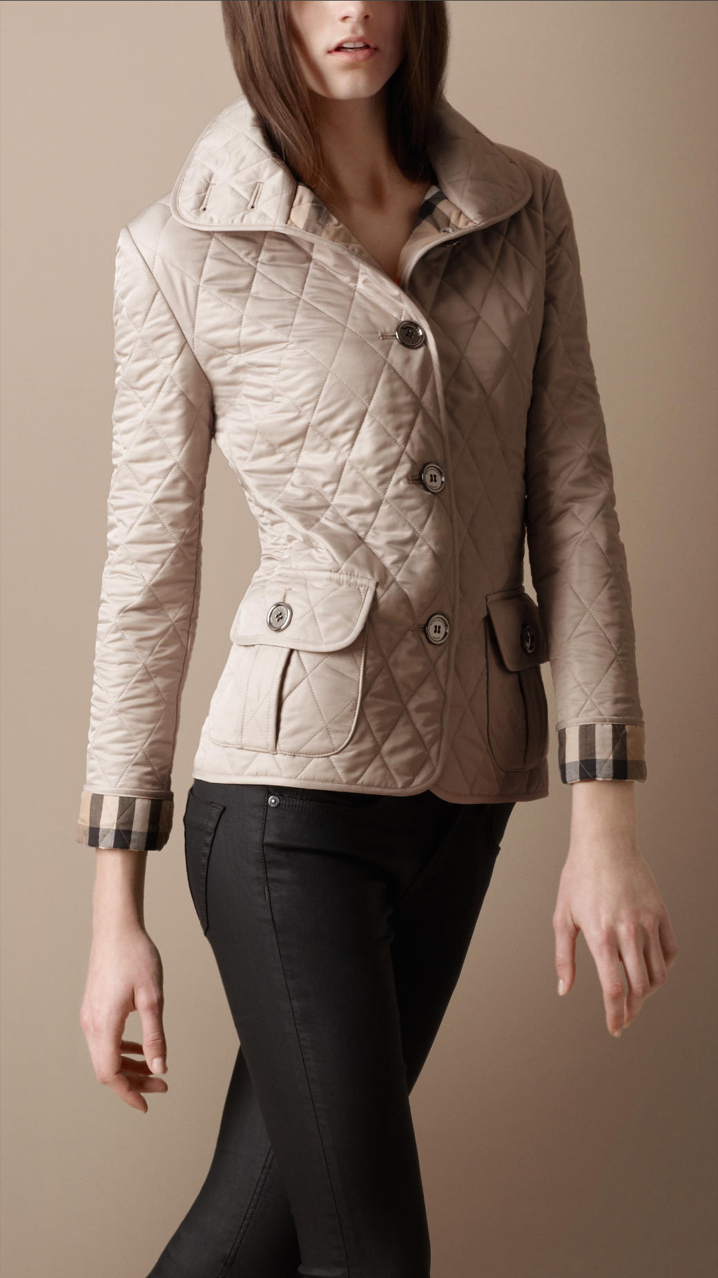 Lyst - Burberry Brit Funnel Neck Quilted Jacket in Natural