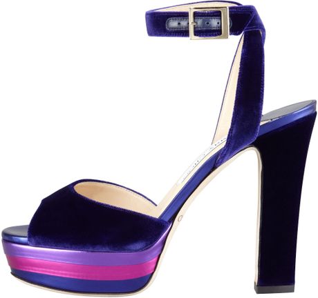 Jimmy Choo Levir Velvet and Metallic Leather Platform Sandals in Purple ...