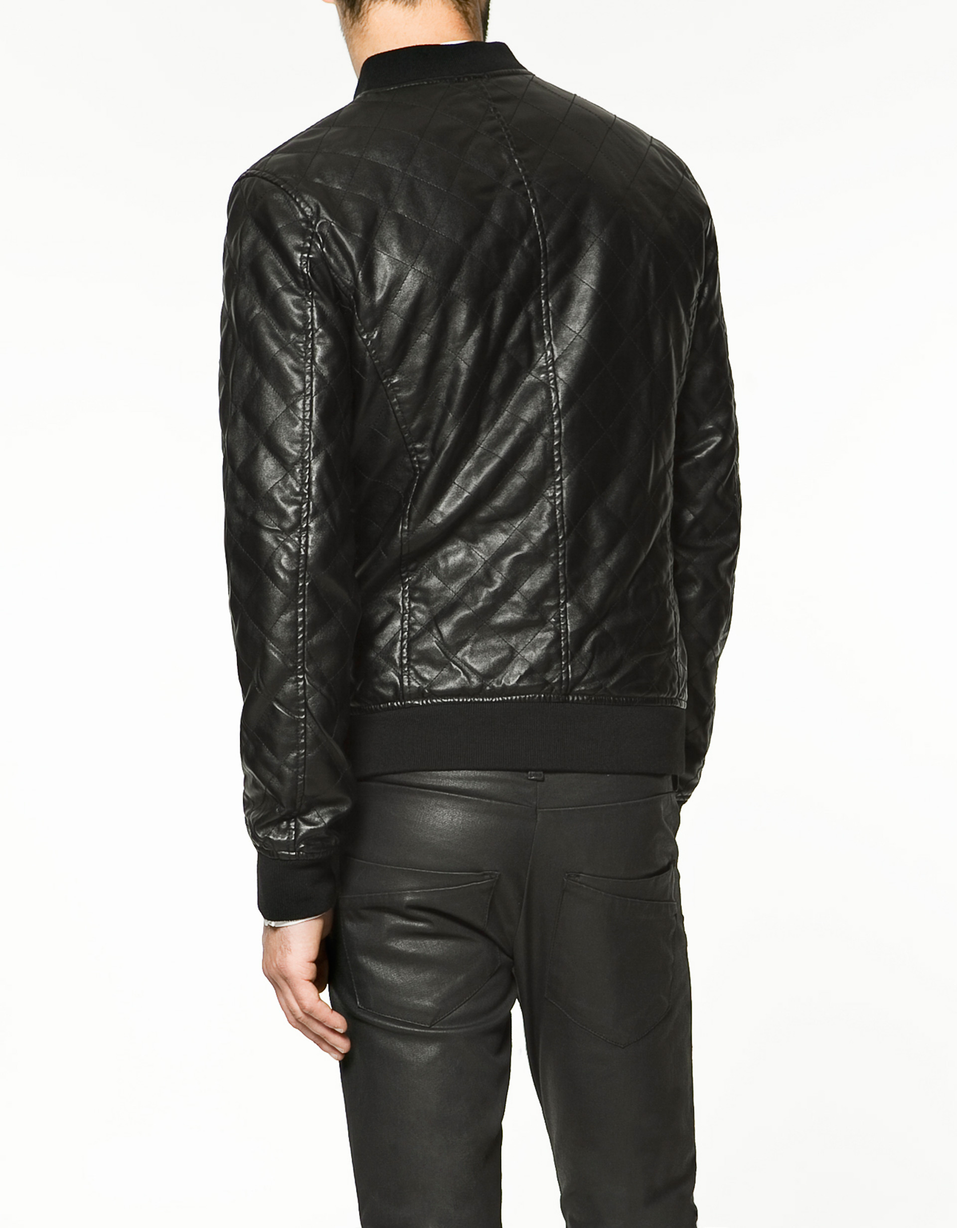 Zara Synthetic Leather Quilted Jacket In Black For Men Lyst Gallery