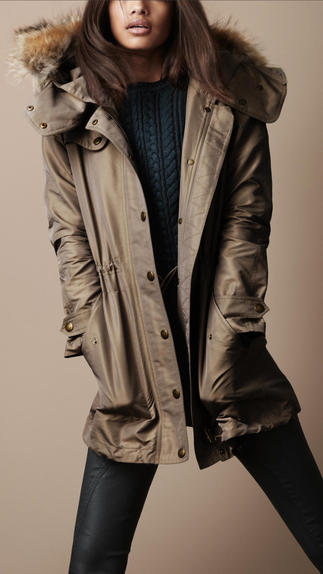 Burberry Brit Fur Trim Parka in Gray (peat) | Lyst