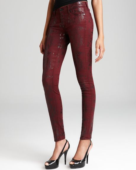 7 For All Mankind Jeans The Skinny High Gloss Snake in Red (burgundy ...