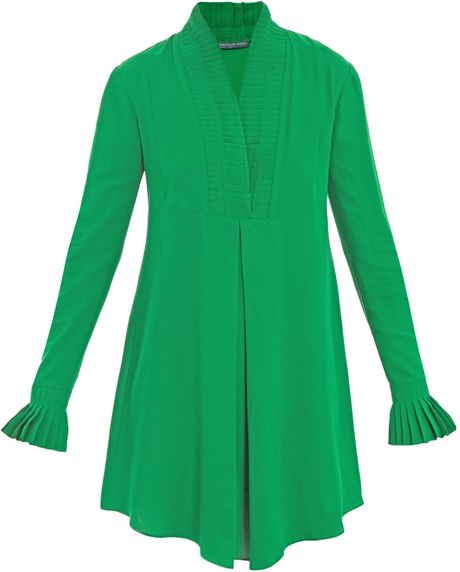 Alexander Mcqueen Double Georgette Pintuck Tunic Dress in Green ...