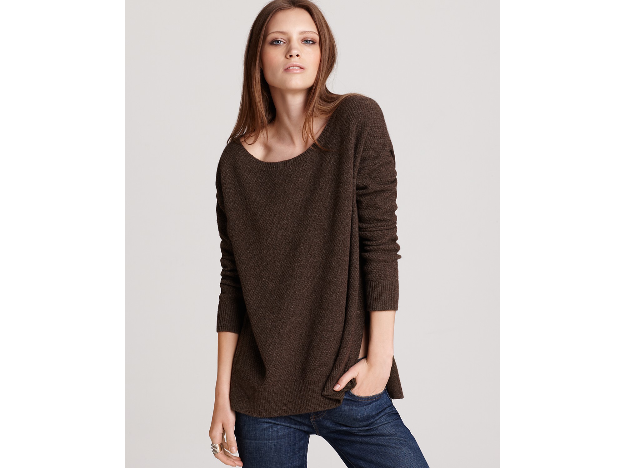 Vince Sweater Stitch Side Button in Brown | Lyst