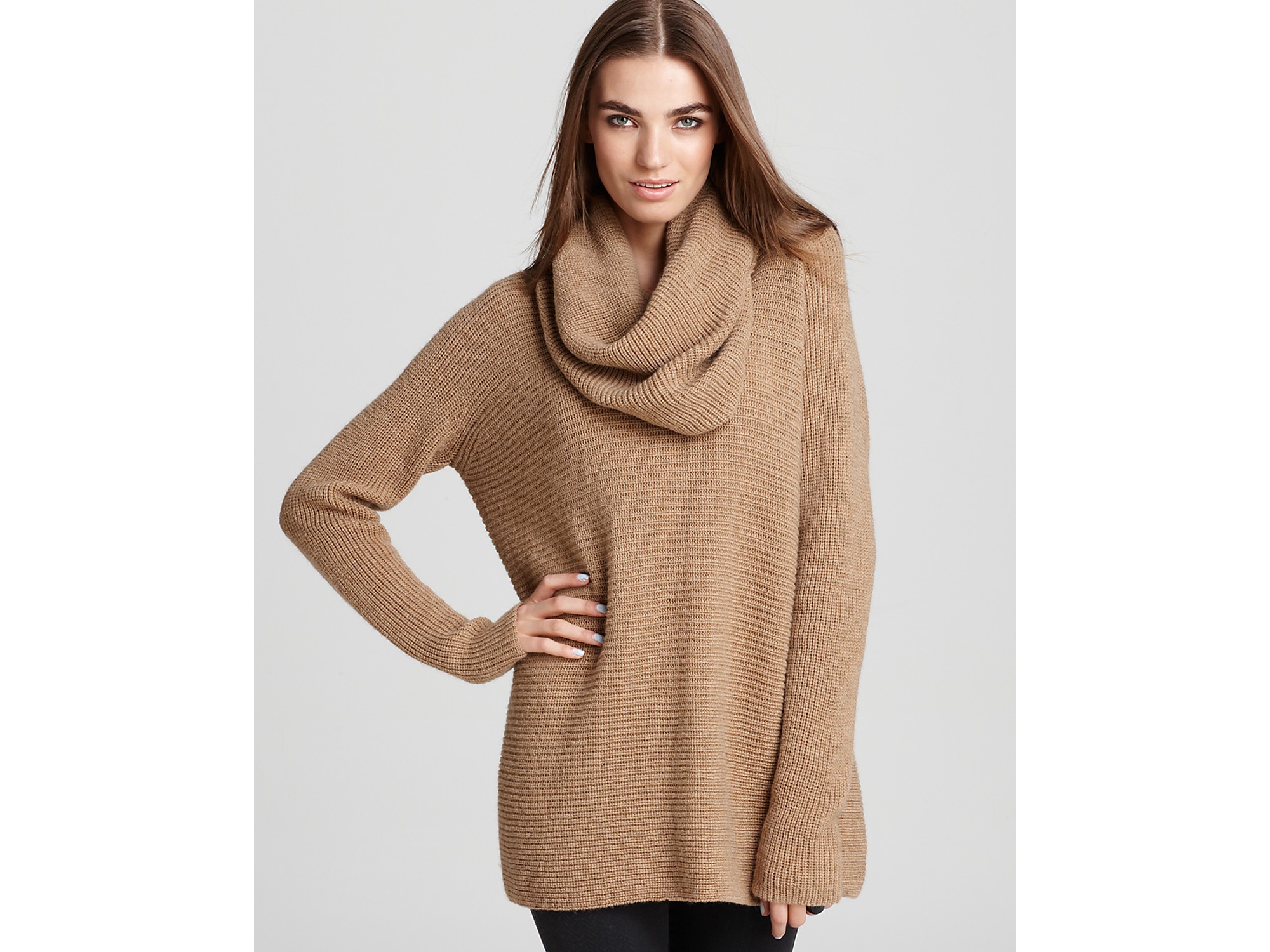 Vince Sweater Horizontal Rib Cowl Neck in Brown | Lyst
