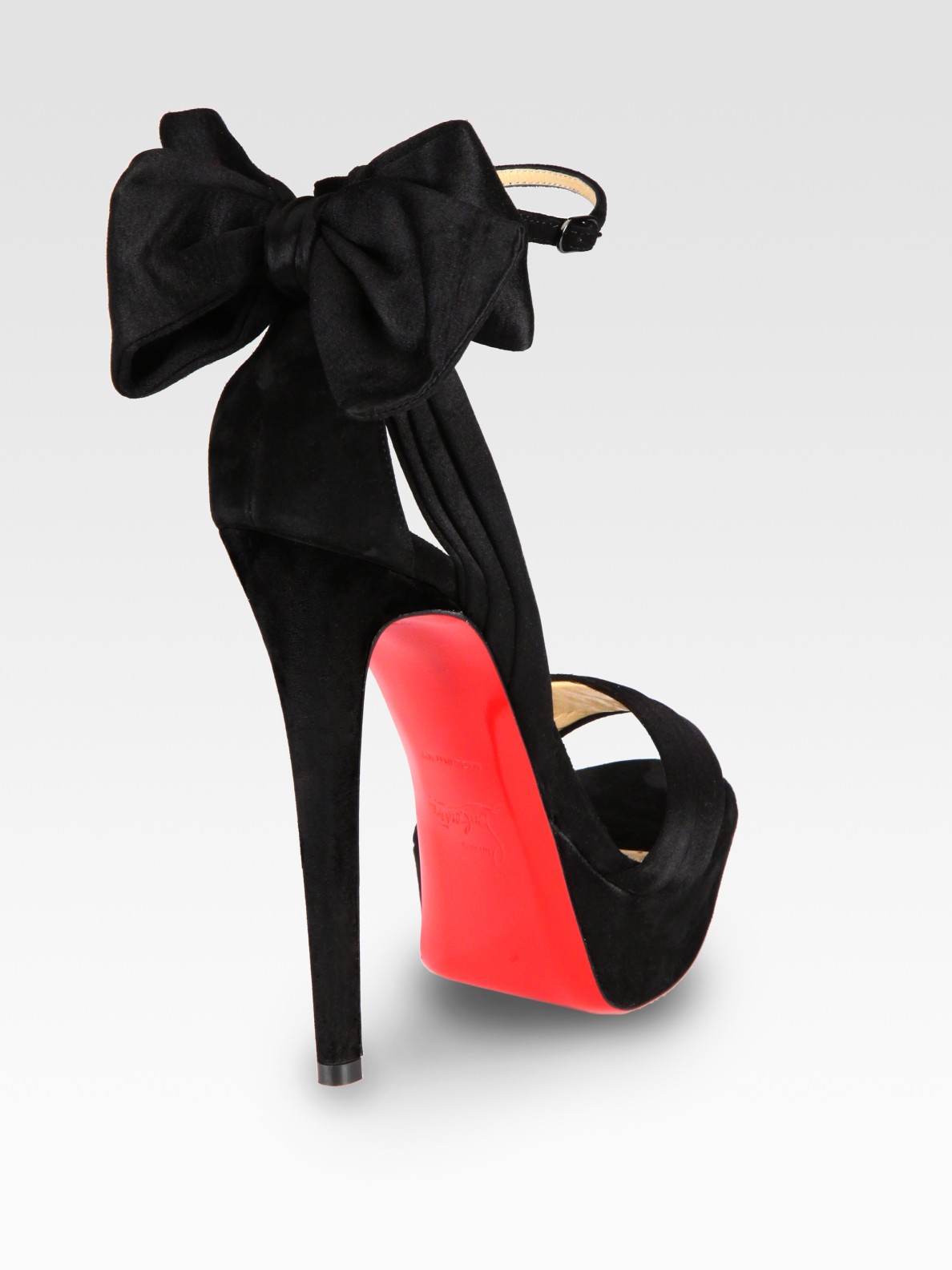 Christian louboutin Satin and Suede Bow Platform Sandals in Black ...  