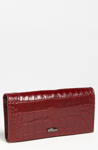 Longchamp Roseau Croc Embossed Wallet in Red (bordeaux) | Lyst