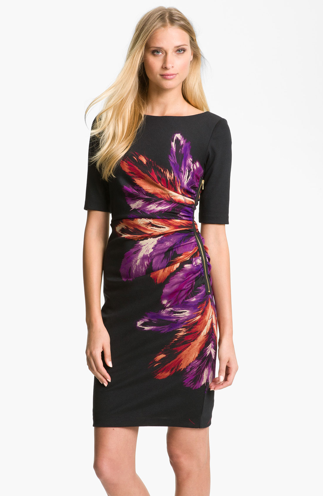 Maggy London Feather Print Ponte Sheath Dress in Multicolor (black ...