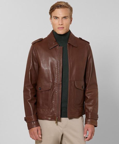 Brooks Brothers Hayden Washed Leather Jacket in Brown for Men (dark ...