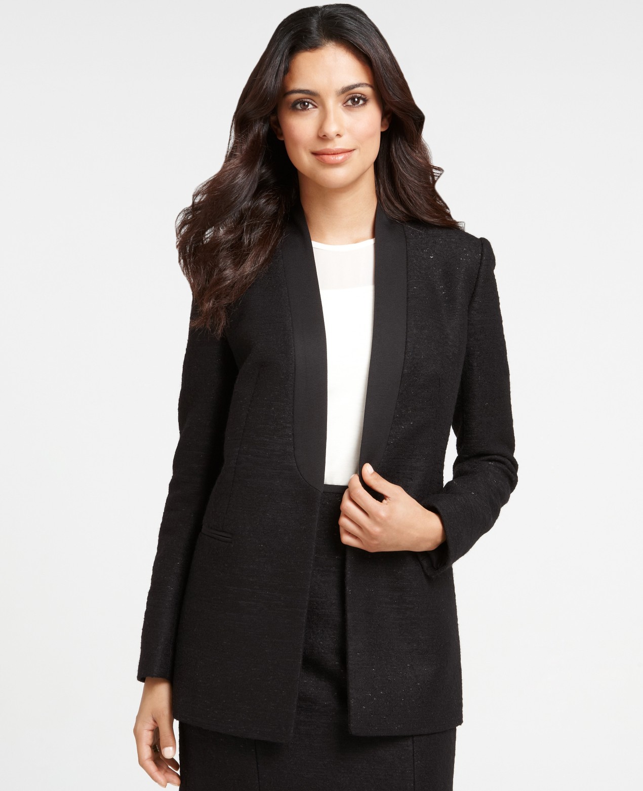 Ann Taylor Sparkle Knit Shawl Collar Jacket in Black (black metallic ...