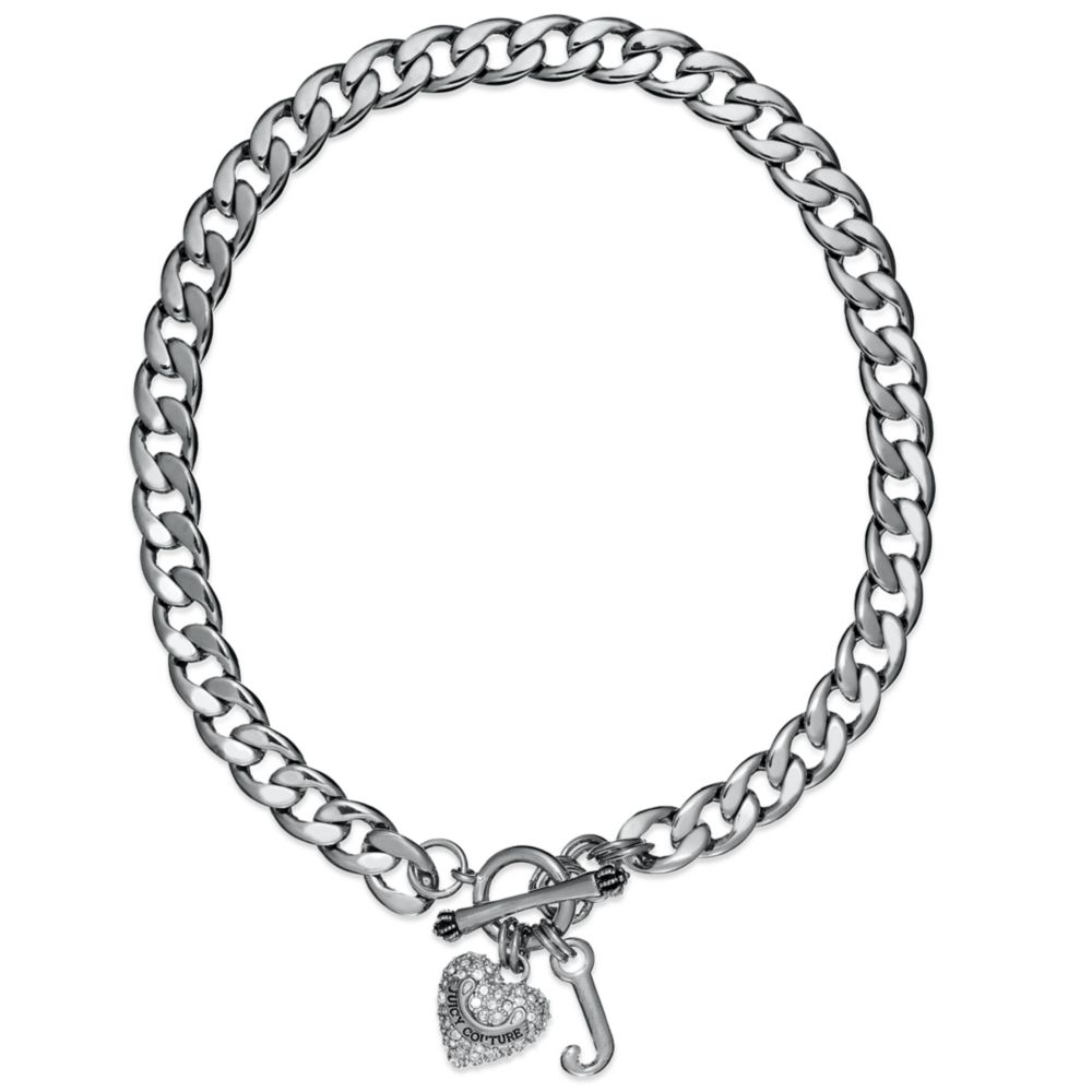 Juicy Couture Stainless Steel Pave Heart Starter Collar Necklace in ...