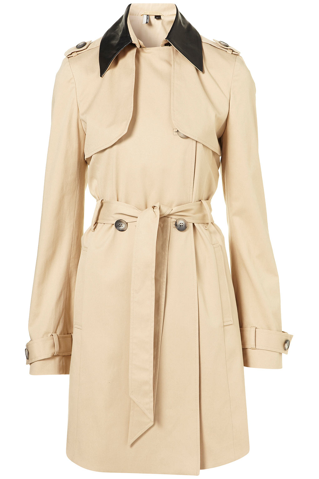 Topshop Premium Leather Collar Trench in Natural | Lyst