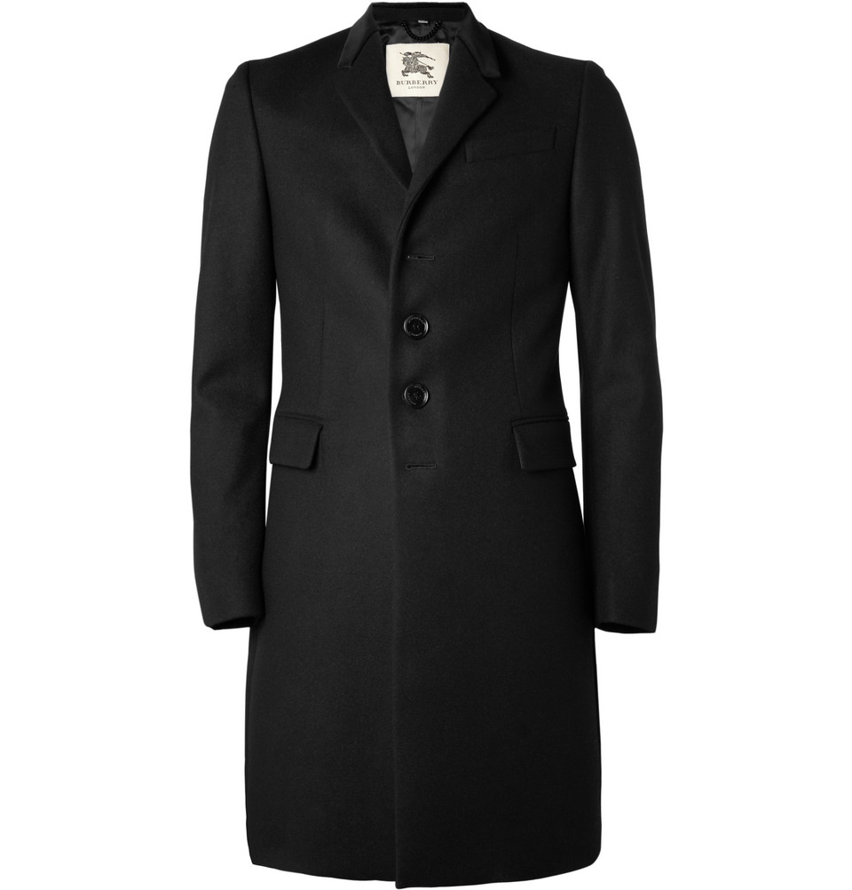 Burberry Velvet Collar Wool Overcoat in Black for Men | Lyst