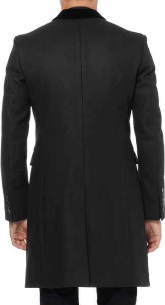 Burberry Velvet Collar Wool Overcoat in Black for Men | Lyst