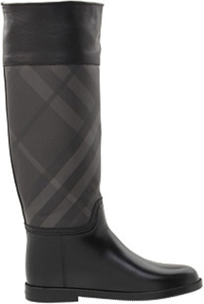 Burberry Check Panel Rain Boots in Black (c) | Lyst