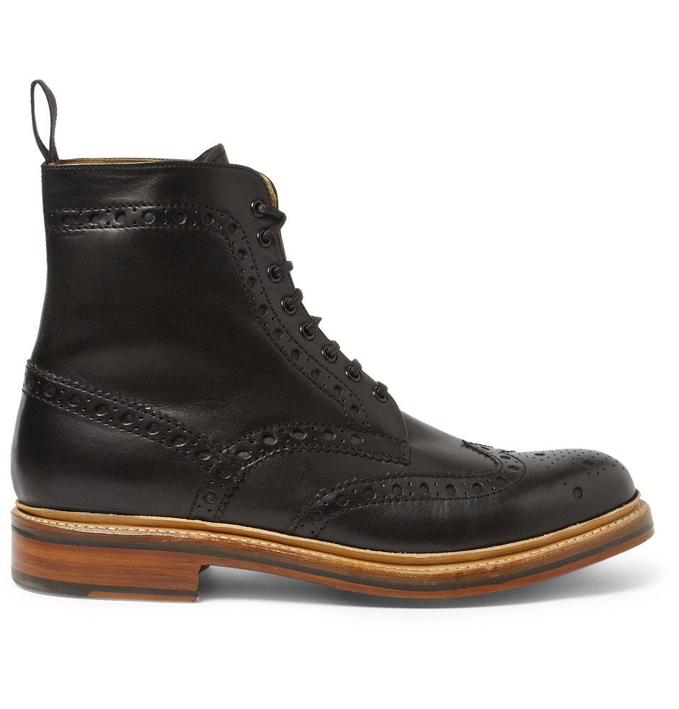 Grenson Fred Leather Brogue Boots in Black for Men | Lyst
