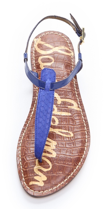 Sam edelman Gigi T Strap Flat Sandals in Blue | Lyst