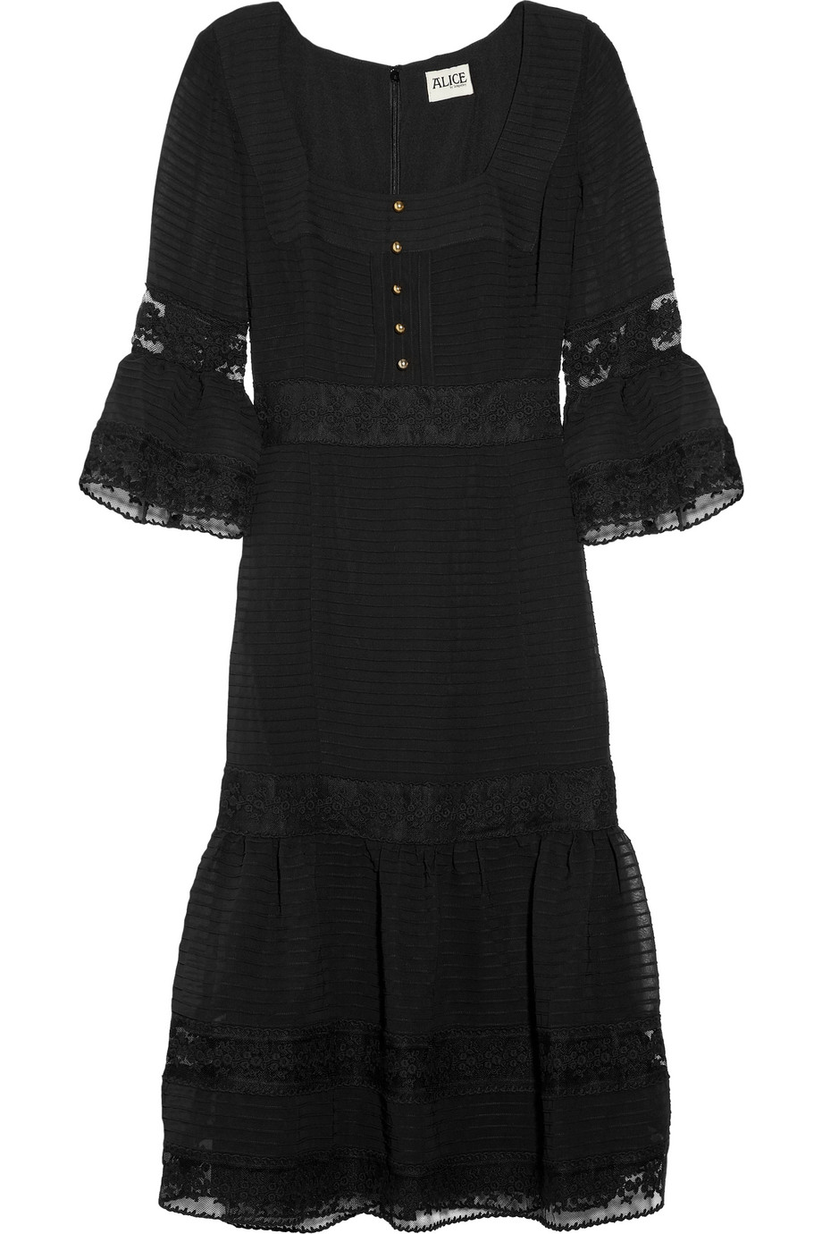 Alice by temperley Esmeralda Pleated Chiffon and Lace Dress in Black | Lyst
