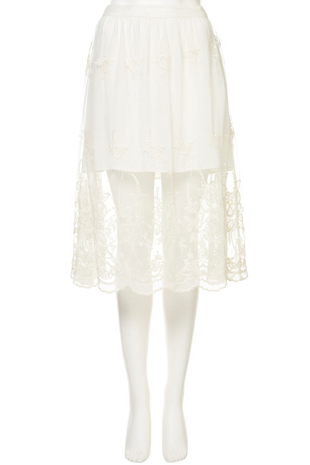 Lyst Cream Embroidered Lace Skirt in White