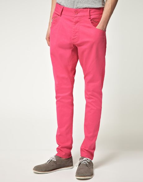 Unconditional Exclusive Back Zip Skinny Jeans in Pink for Men | Lyst