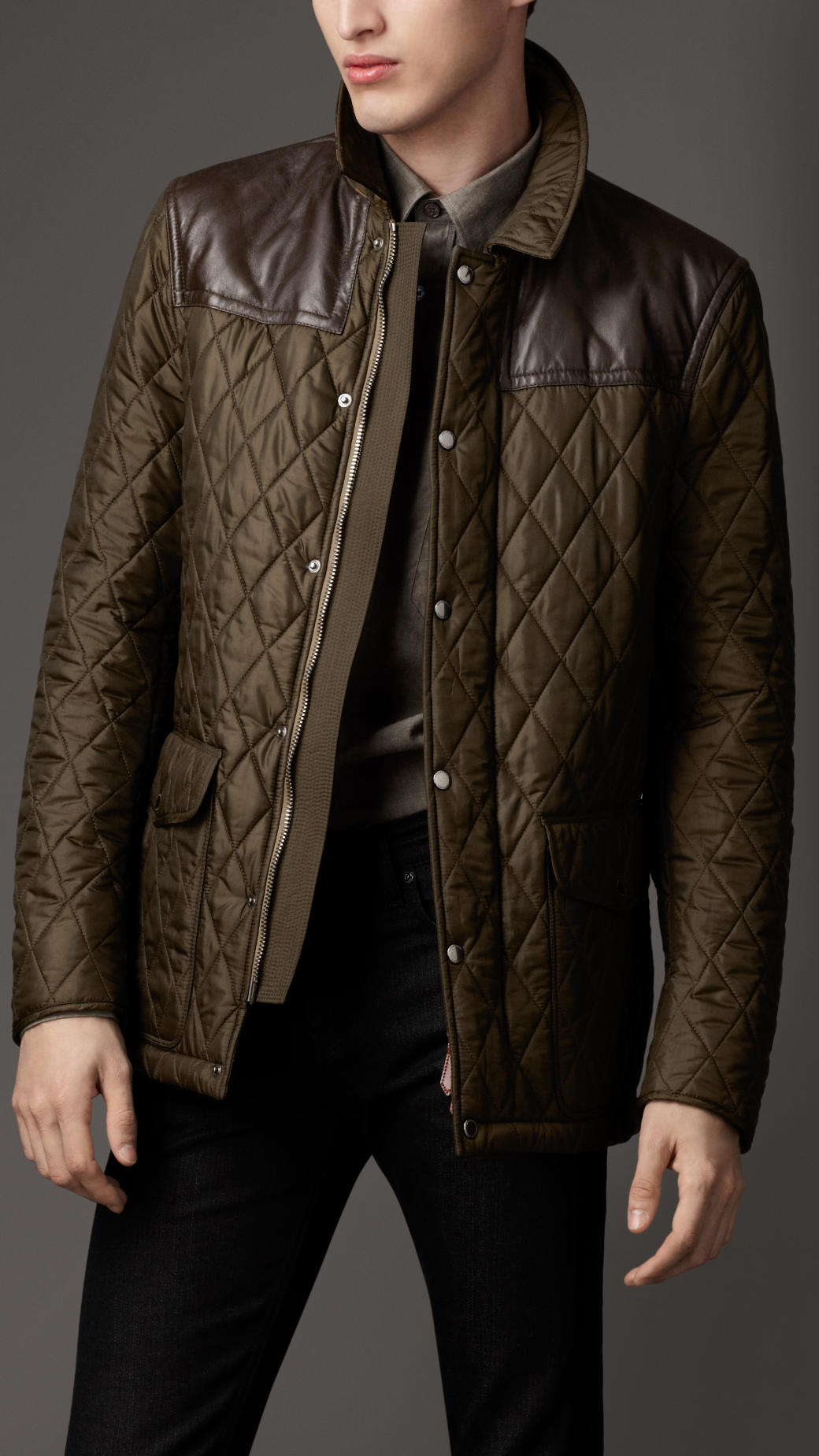 Lyst Burberry Leather Panel Quilted iJacketi in Green ifor Meni