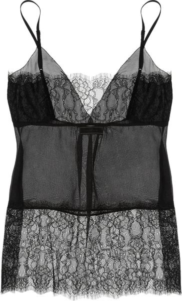By Malene Birger Lace Trimmed Silk Chiffon Camisole in Black | Lyst