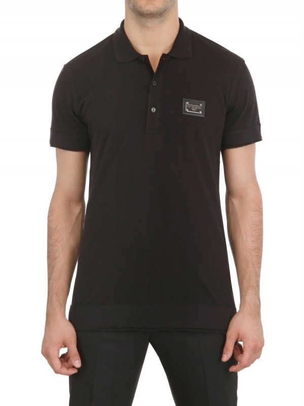 Lyst - Dolce & Gabbana Logo Plaque Pique Cotton Polo Shirt in Black for Men