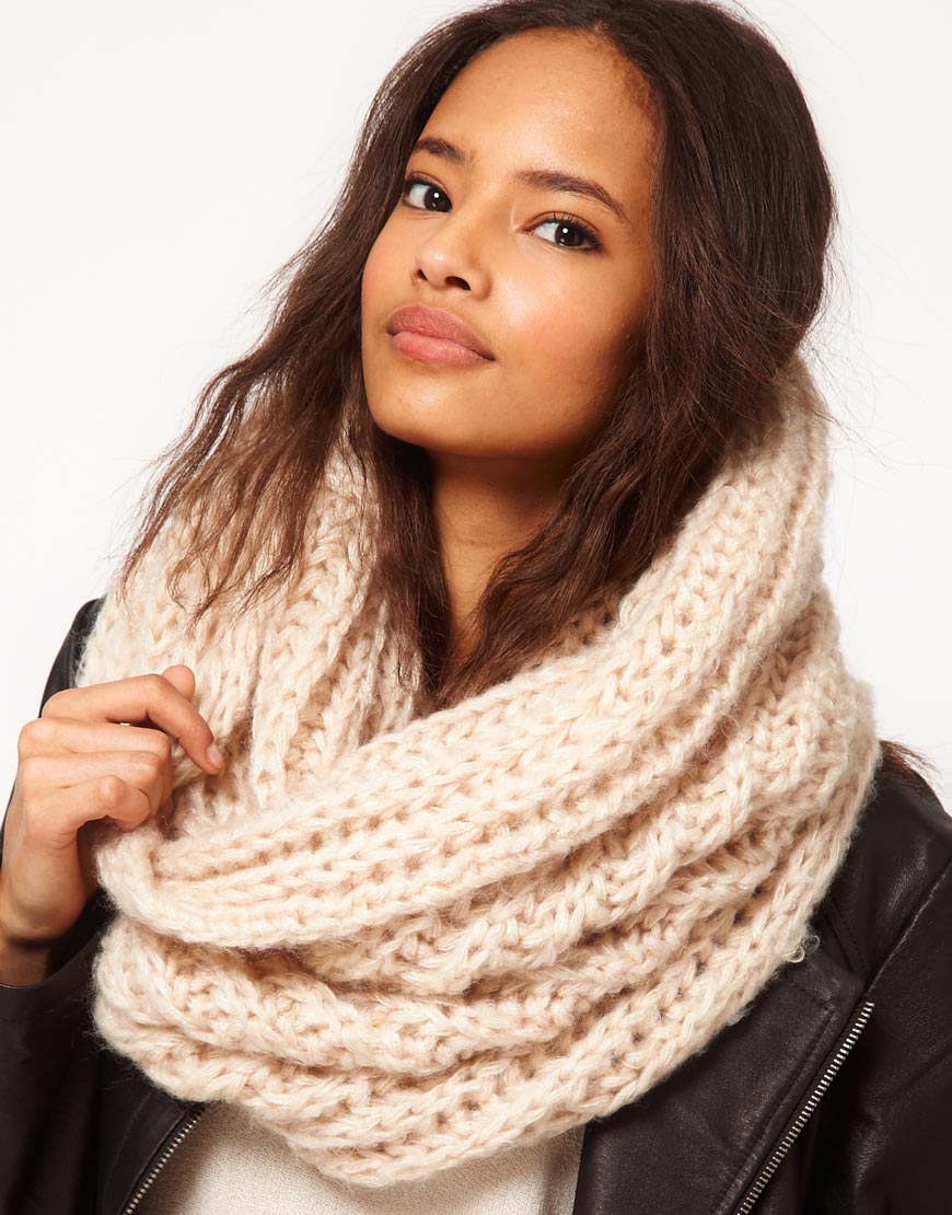 Asos Extra Long Funnel Knit Snood in Natural | Lyst