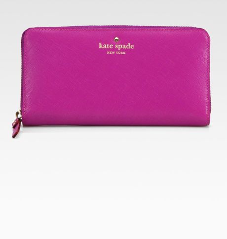 Kate Spade Saffiano Leather Ziparound Wallet in Purple | Lyst