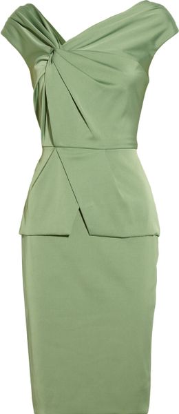 Lela Rose Twist Front Satin Peplum Dress in Green | Lyst