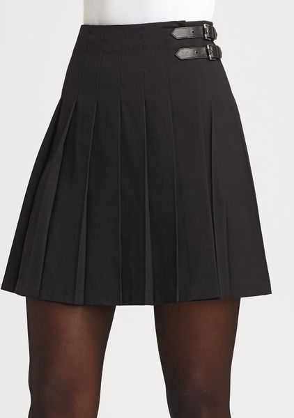 Ralph Lauren Black Label Bucklestrap Pleated Skirt in Black | Lyst