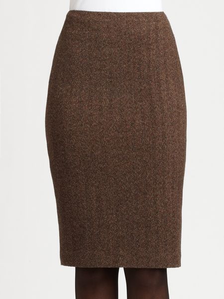 Ralph Lauren Black Label Tweed Pencil Skirt in Brown | Lyst