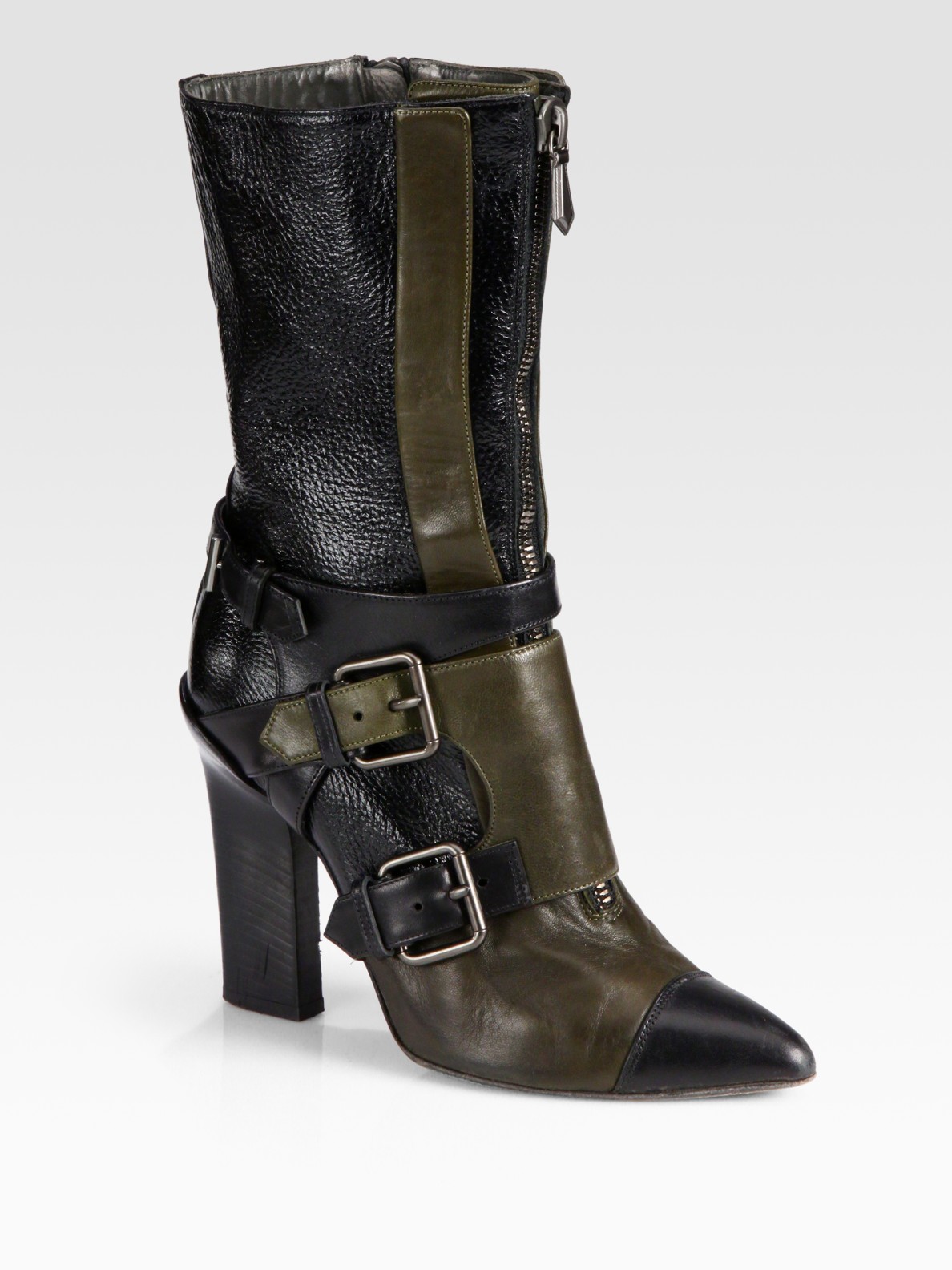 monolith patent leather booties