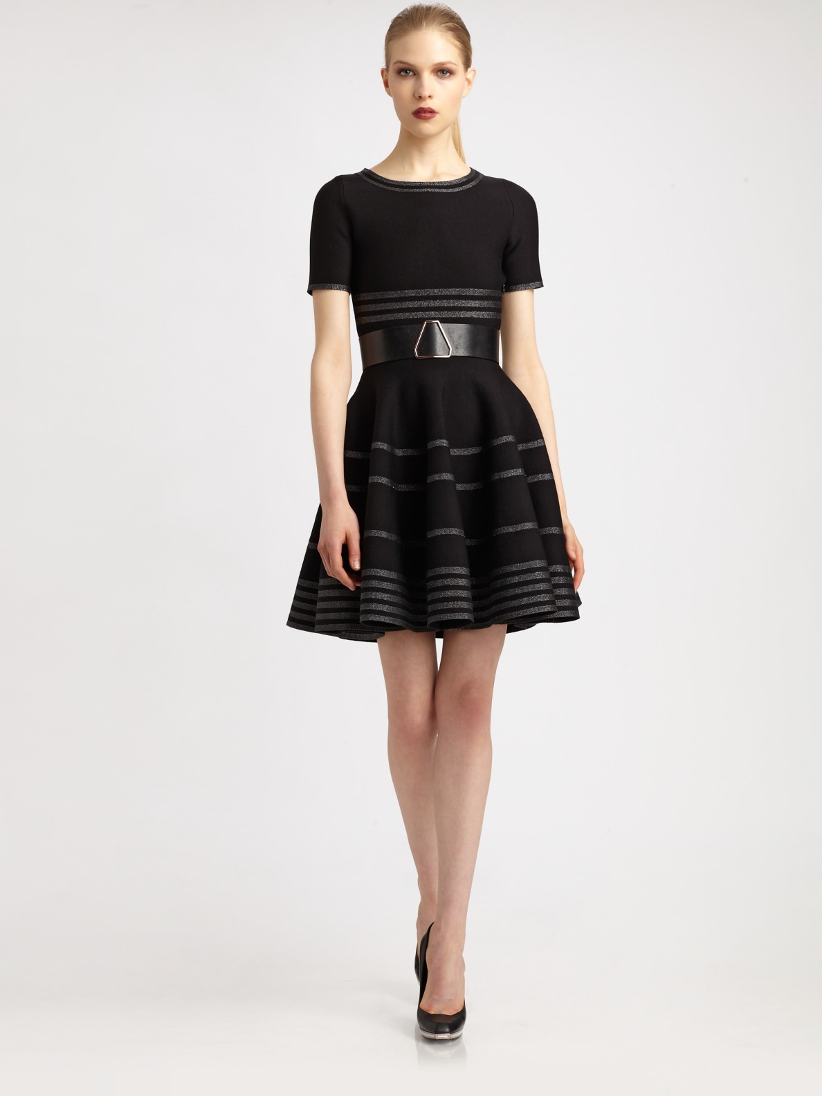 Lyst Saint Lau Striped Flutter Dress In Black Gallery