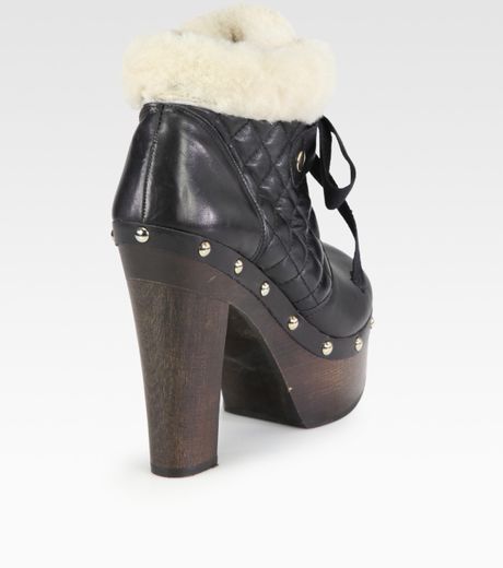Red Valentino Leather and Shearling Laceup Ankle Boots in Black | Lyst