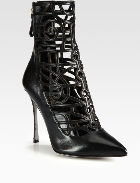 Sergio Rossi Leather Cut-Out Ankle Boots in Black | Lyst