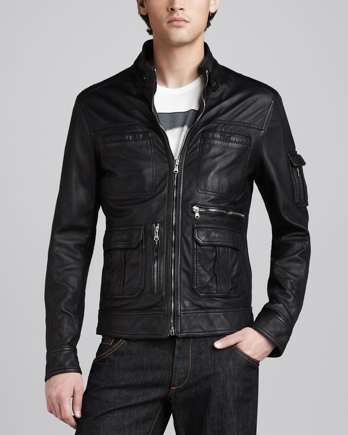 Lyst Dolce Gabbana Leather Motorcycle Jacket In Black For Men Gallery
