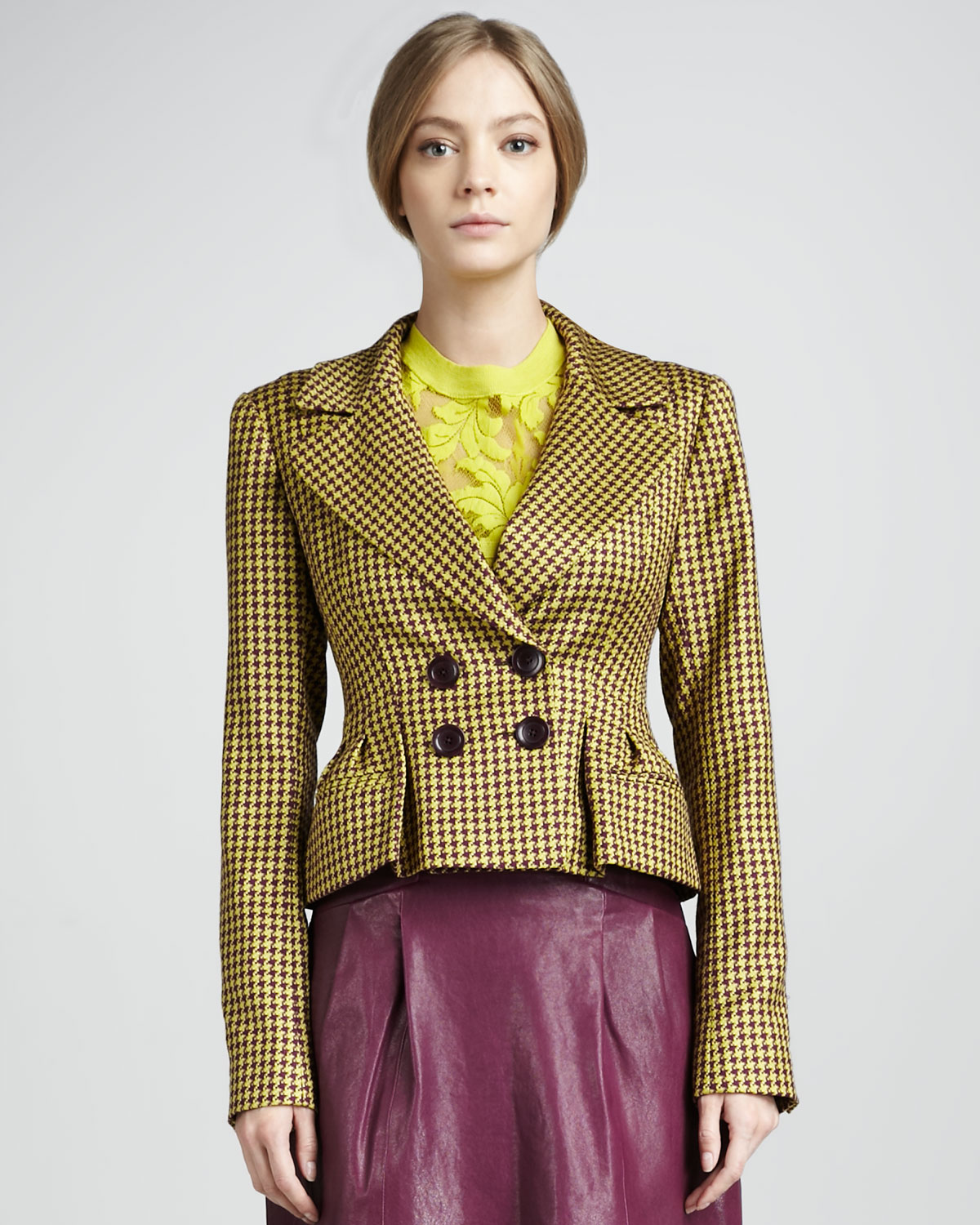 Nanette Lepore Harmonic Houndstooth Jacket in Green (chartreuse) | Lyst