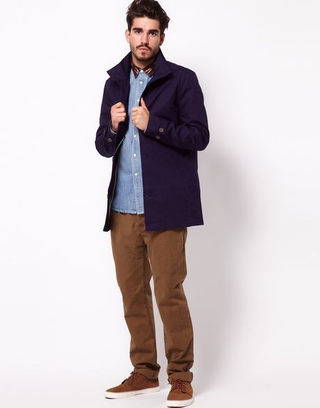 Asos Mac with Funnel Neck in Purple for Men (navy) | Lyst