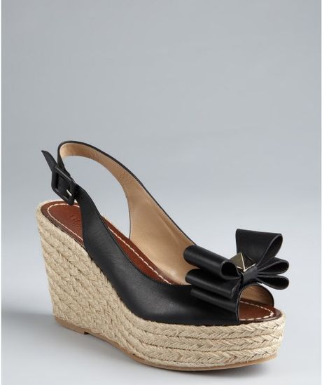 Valentino Black Leather Bow Detail Espadrille Wedges in Black | Lyst