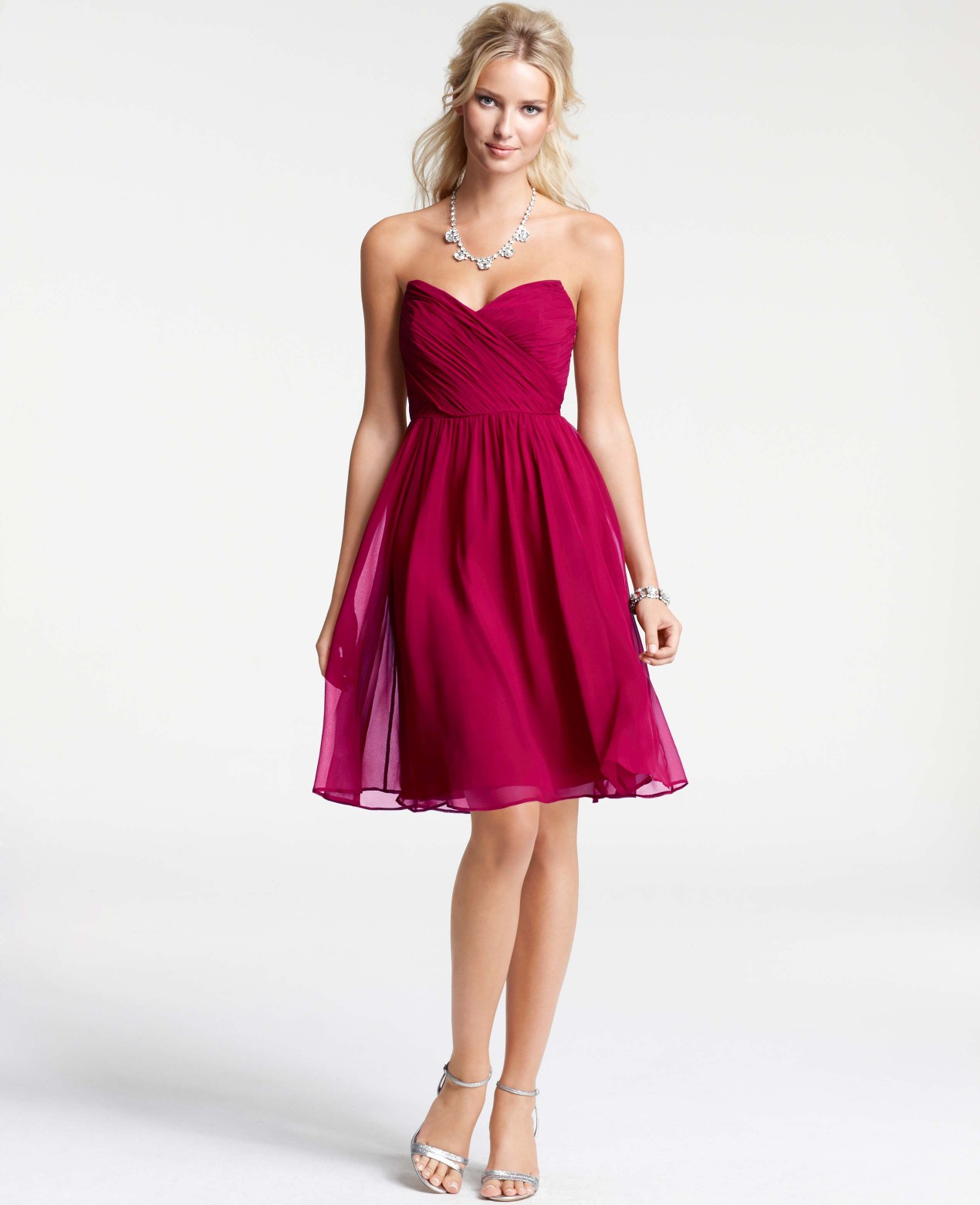 Lyst - Ann Taylor Silk Georgette Modern Strapless Bridesmaid Dress in Red