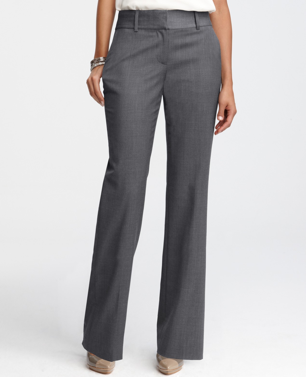 Ann Taylor Petite Curvy Striped Trousers in Gray (grey multi pinstripe ...