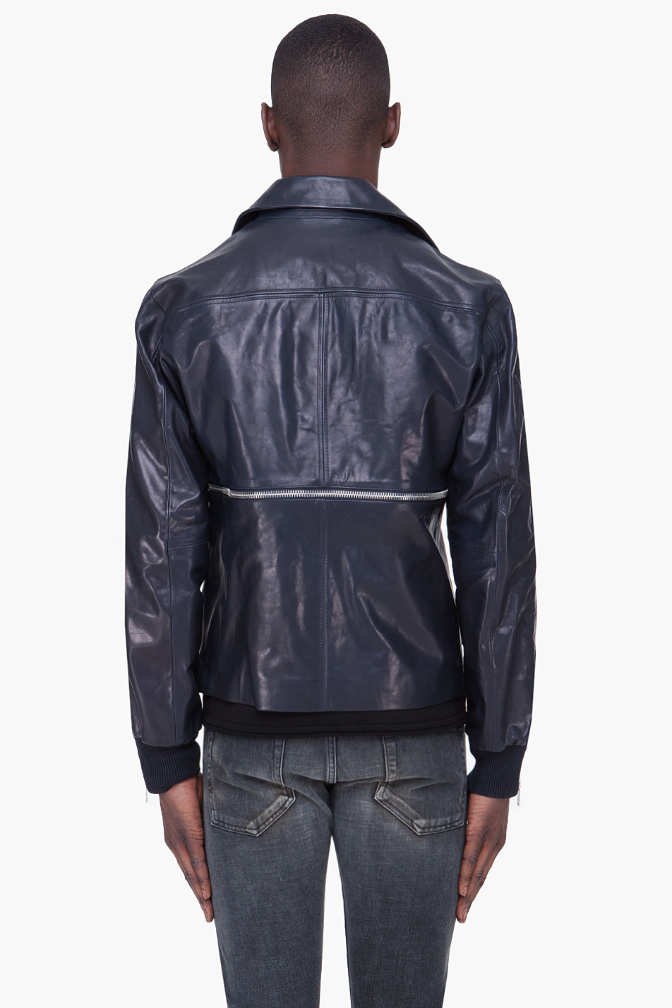 Sel Black Gold Midnight Blue Leather Jacket In For Men Lyst Gallery