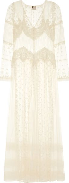 Haute Hippie Embroidered Mesh and Lace Coat Dress in Beige (cream) | Lyst