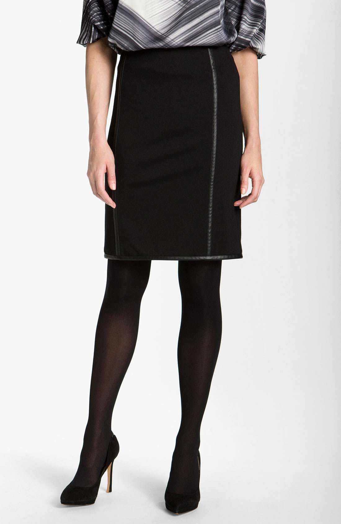 Vince Camuto Faux Leather Trim Skirt in Black (rich black) | Lyst