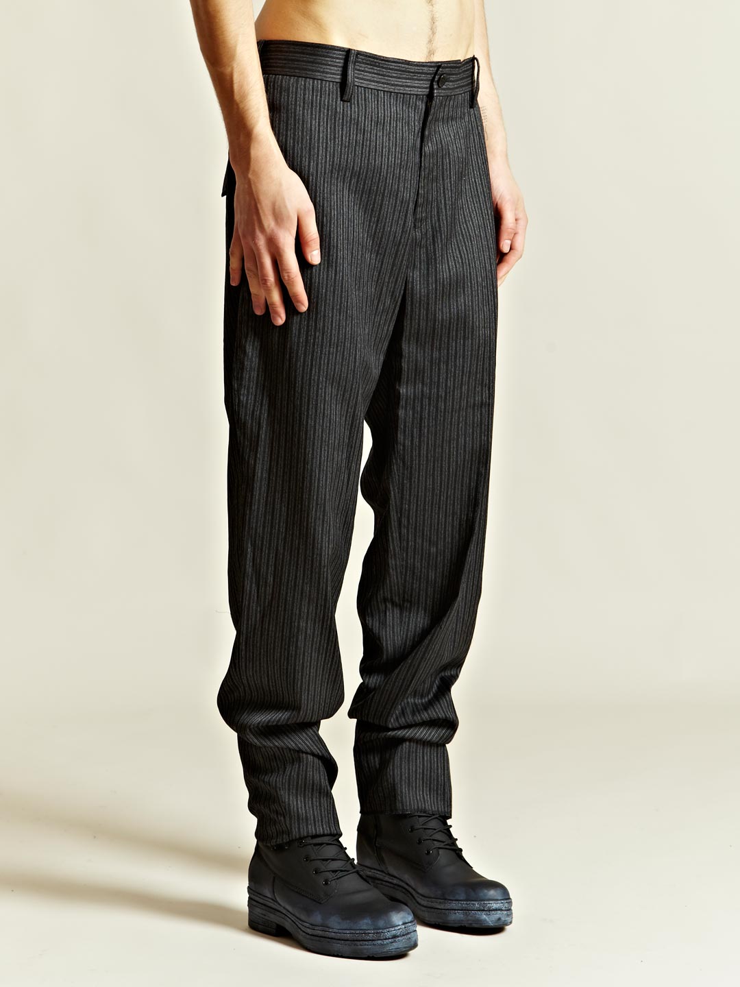 Yohji Yamamoto Striped Tuck Trousers in Gray for Men (grey) | Lyst